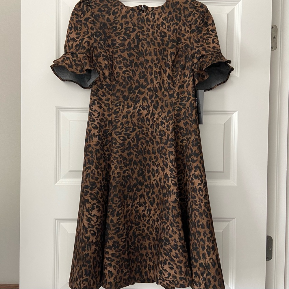 ANDREW MARC Leopard Print Ruffle Sleeve women's Dress Size 4